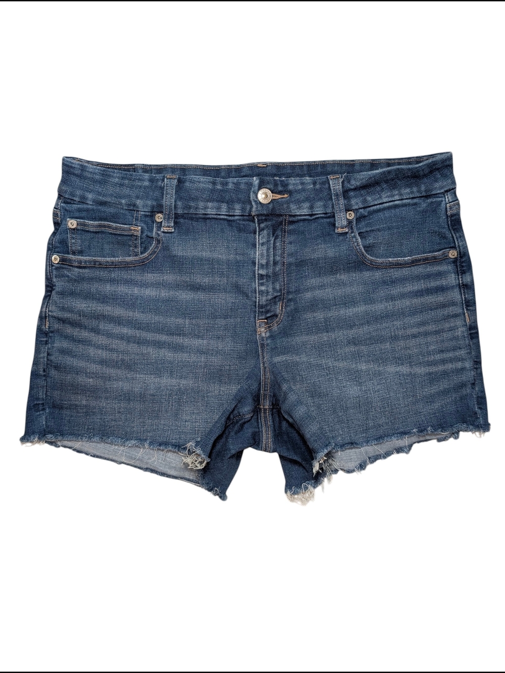 American Eagle Women's 14 Curvy Midi Dark Blue Denim Cutoff Stretch Shorts